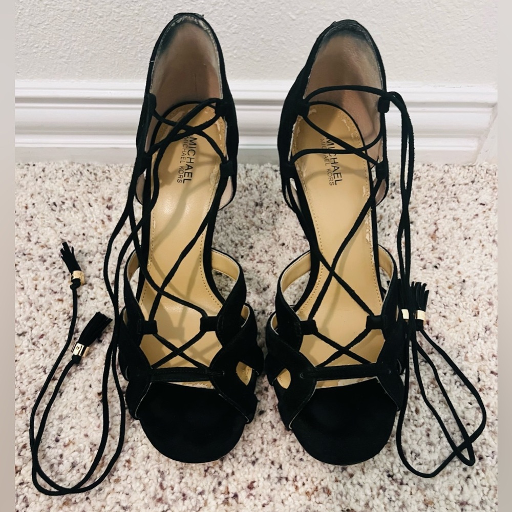 Michael Kors Black Suede Lace-Up Heels